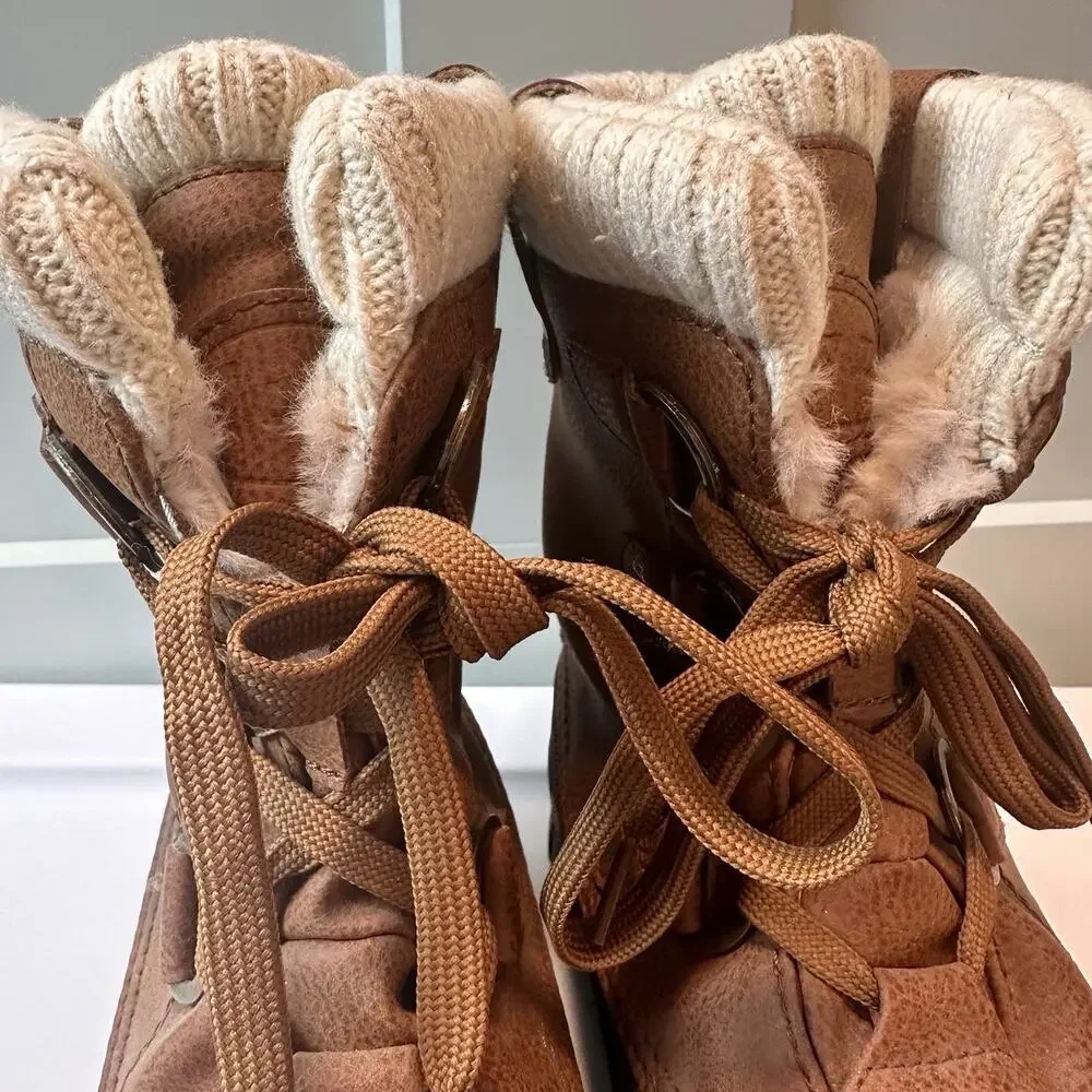 Lugz Stormy Womens 8.5 Brown Duck Boots Faux Fur Lined Lace Up Winter Snow